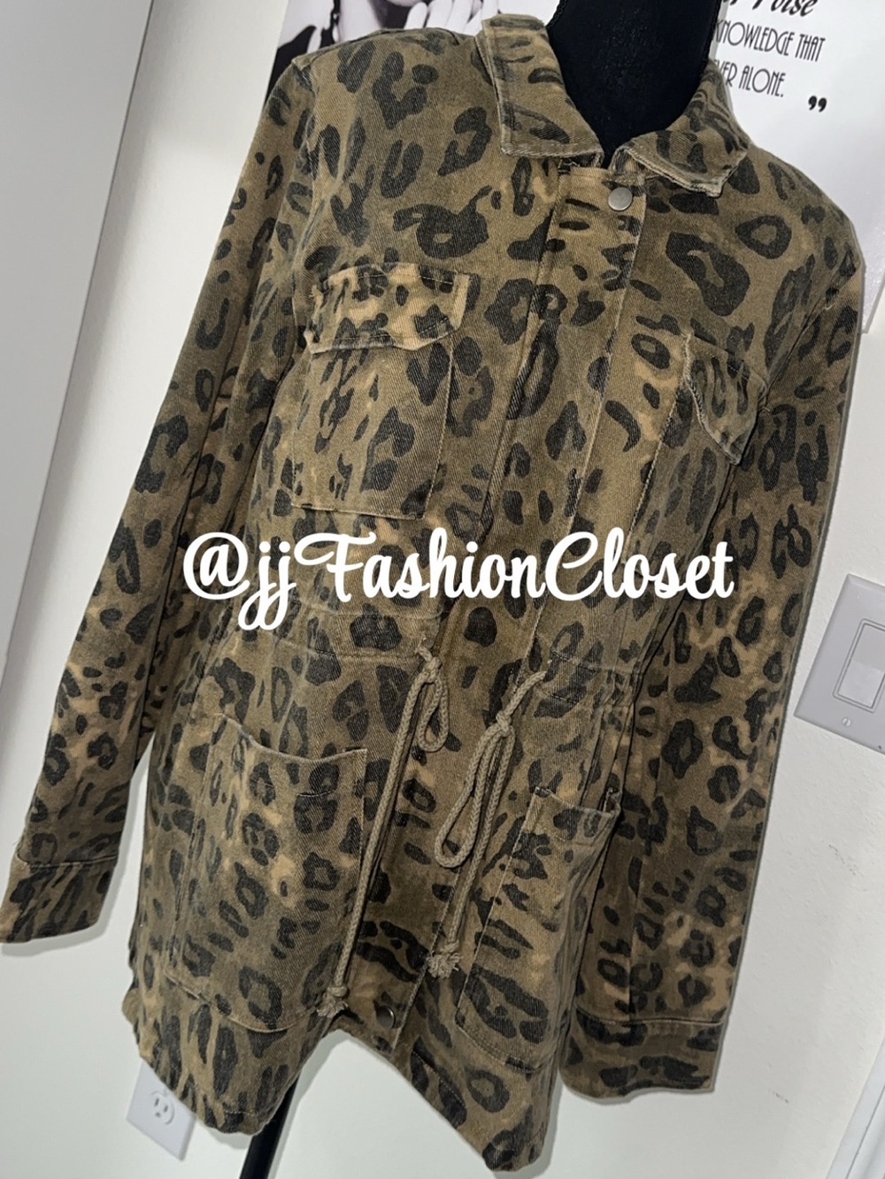 Mystree Olive Leopard-Print Utility Jacket